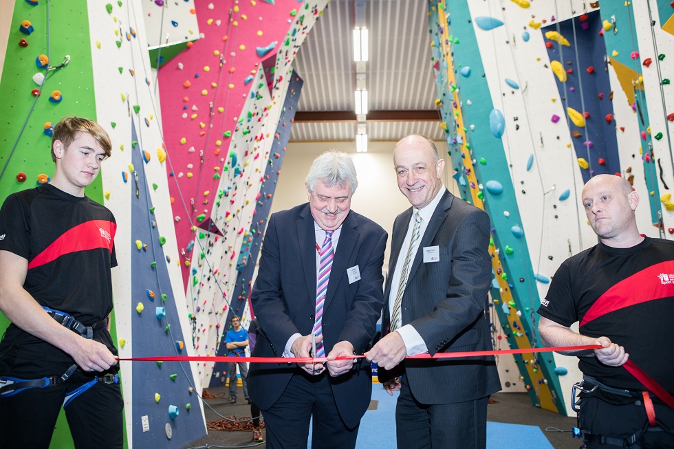 Grant Myles of Perth UHI and Stewart Harris of sportscotland open the Perth Climbing Centre