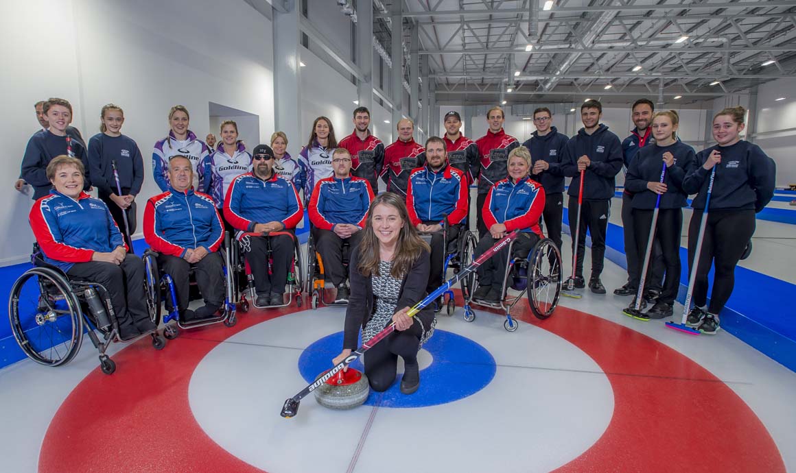MSP Aileen Campbell meets Curling rinks at the opening of the National Curling Academy