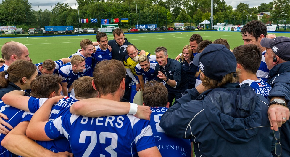 Scotland head coach Derek Forsyth leads the celebrations