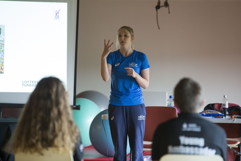 Caitlin McClatchey during an appearance at a sportscotland Young Ambassadors conference