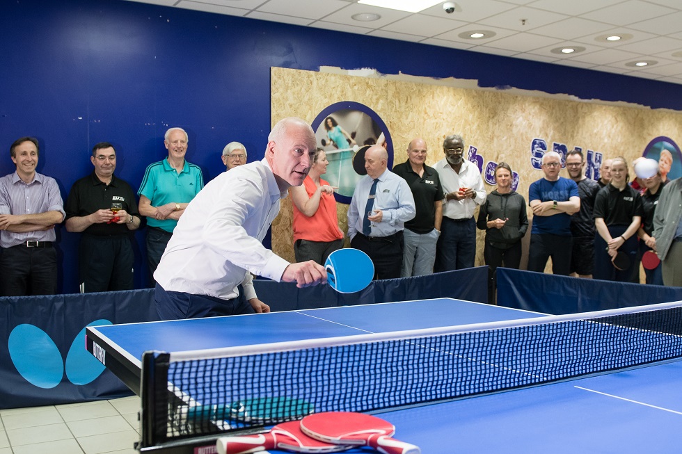 Sports Minister Joe FitzPatrick plays table tennis