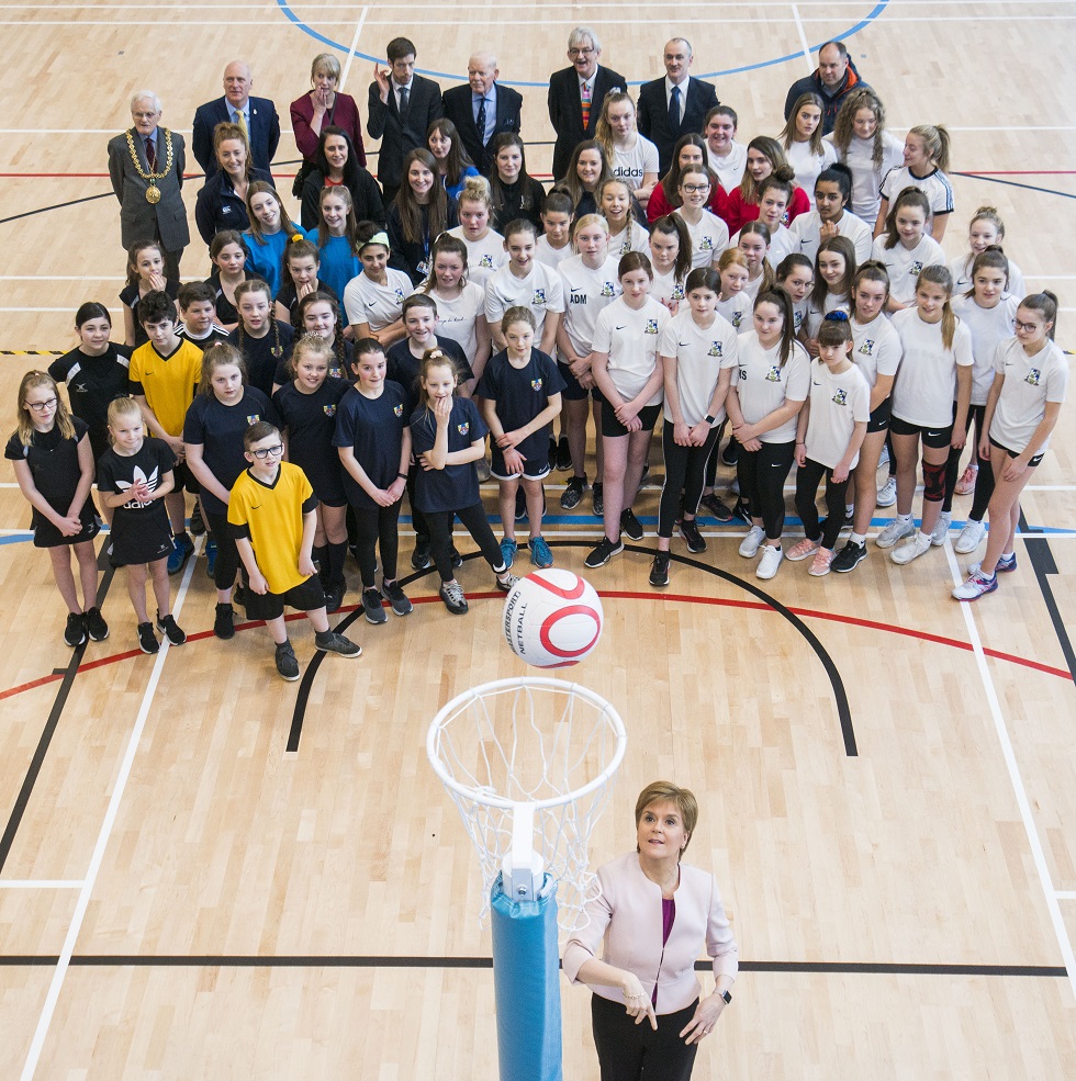 Nicola Sturgeon plays netball at the official opening of RPC Dundee 