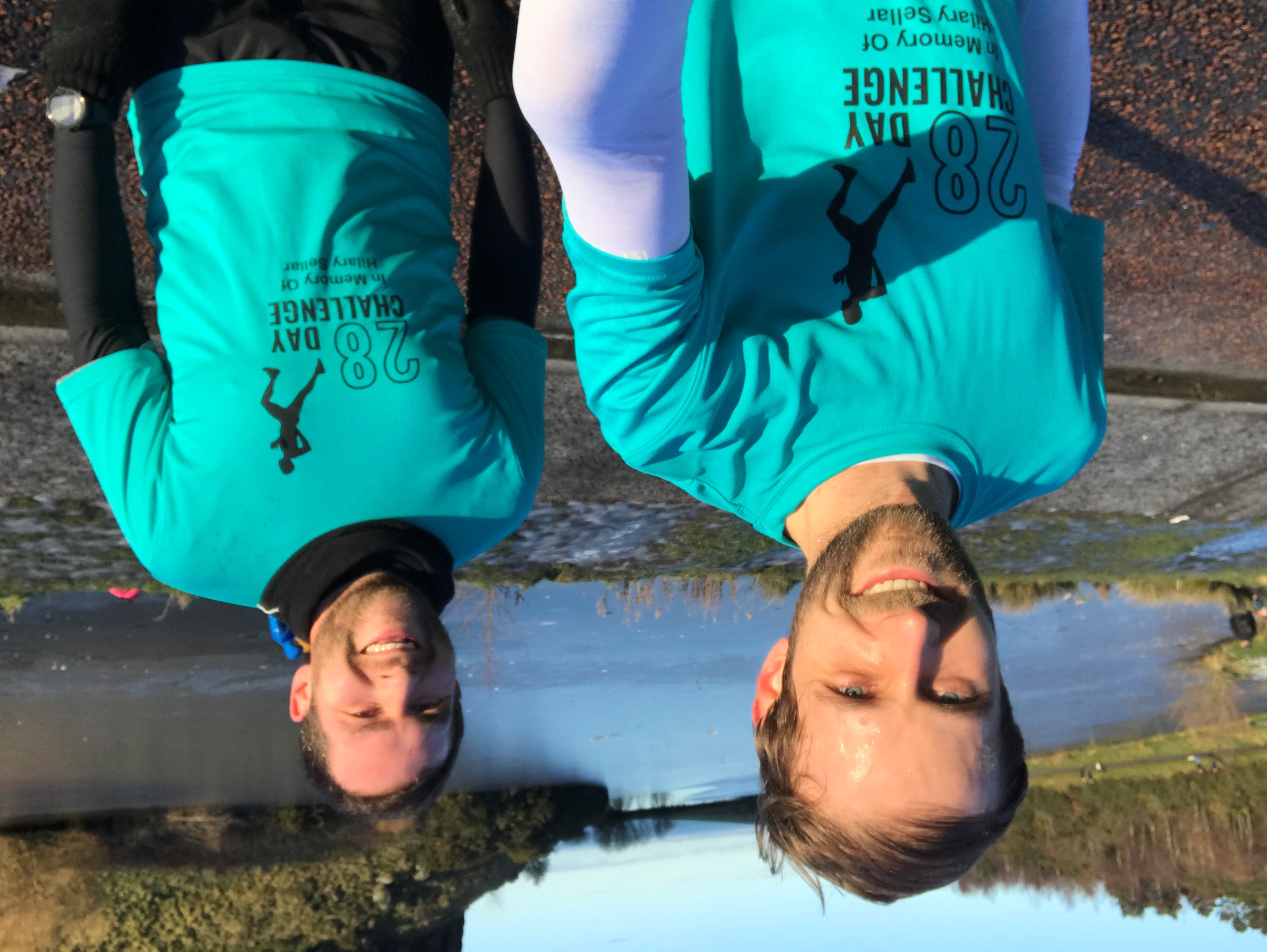 Chris Sellar and his friend completing a 10km run