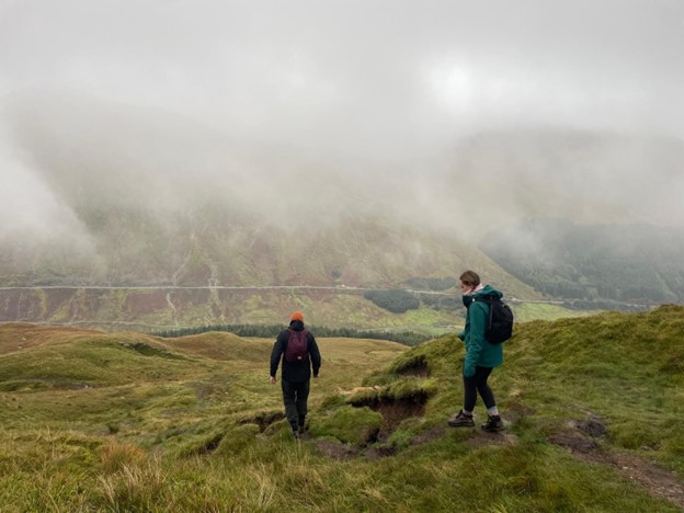 Two participants hiking